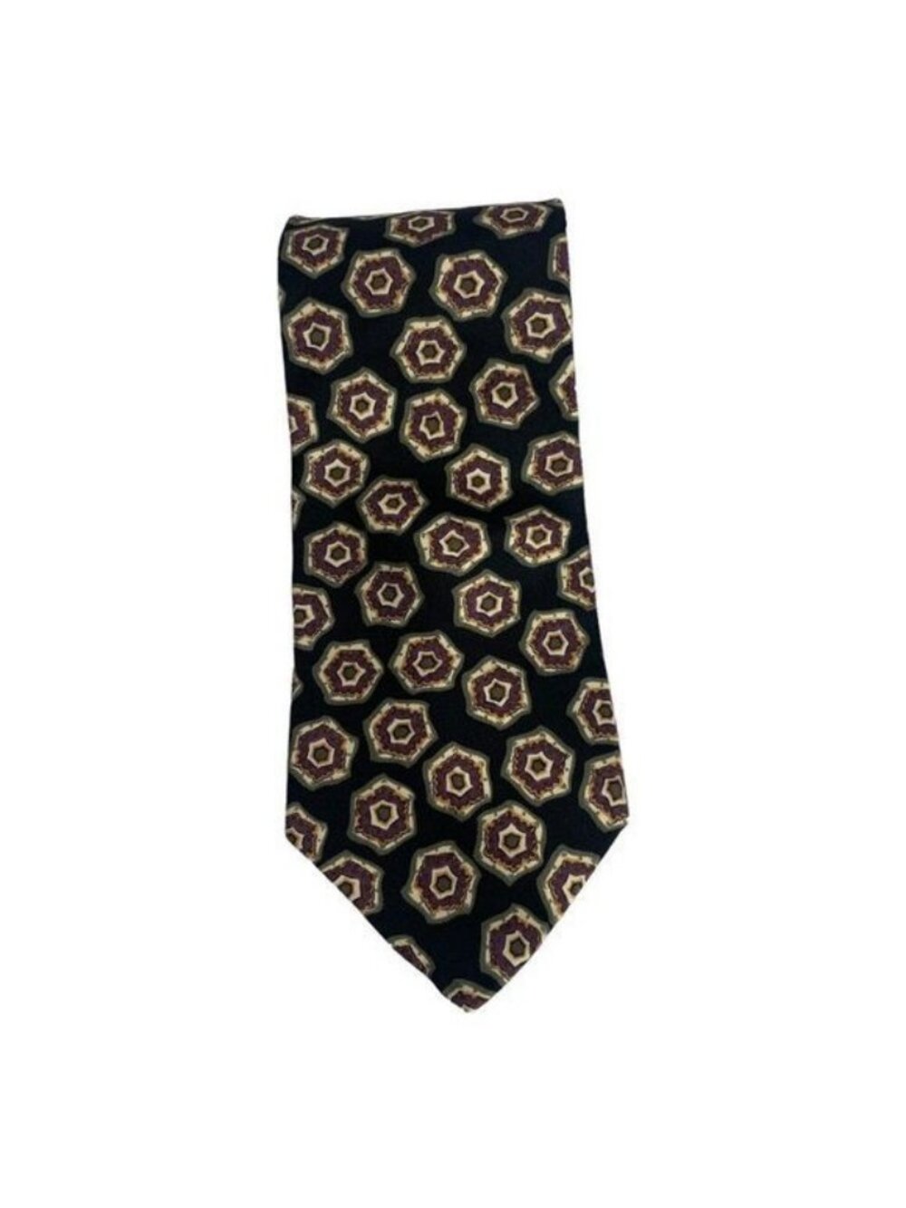 Stafford Mens Silk Tie Geometric Pattern Classic Fit Black Gold Burgundy